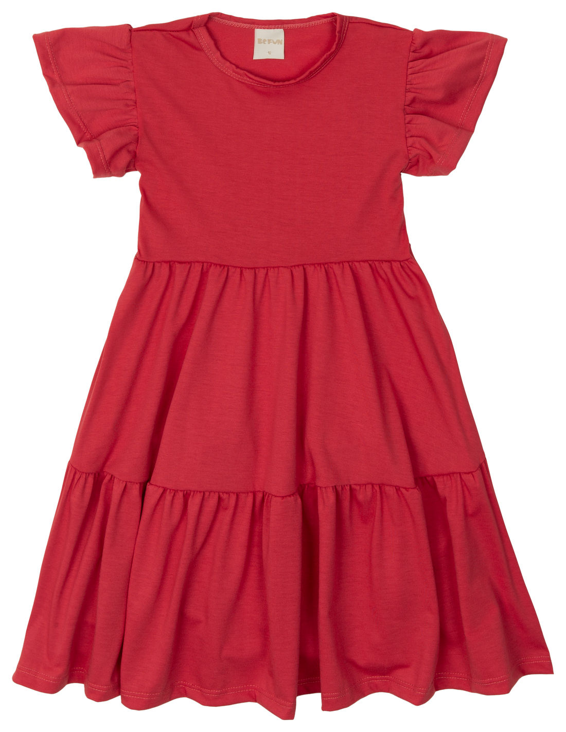 Vestido Infantil em Camadas Manga Curta Franboesa Vestido Infantil em Camadas Manga Curta Franboesa