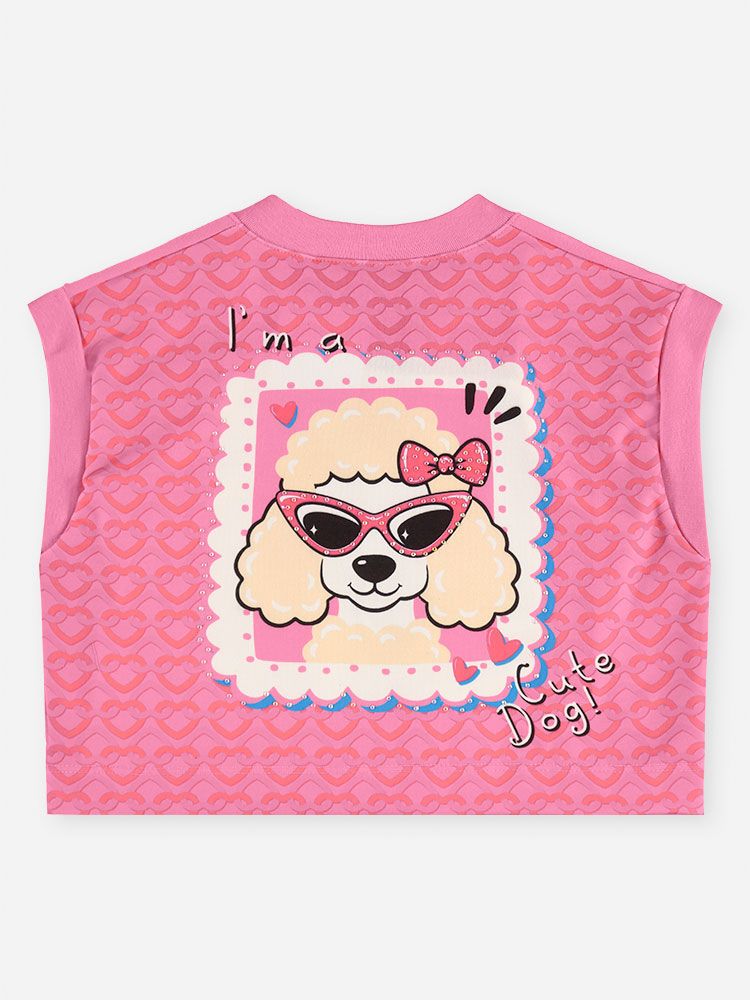 Trio Infantil Menina Regata e Short e Colete Poodle com Strass