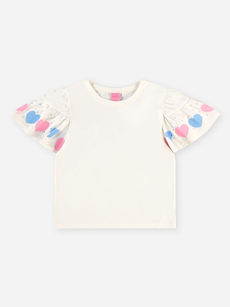 Conjunto Infantil Blusa Corações Coloridos com Strass e Short-Saia