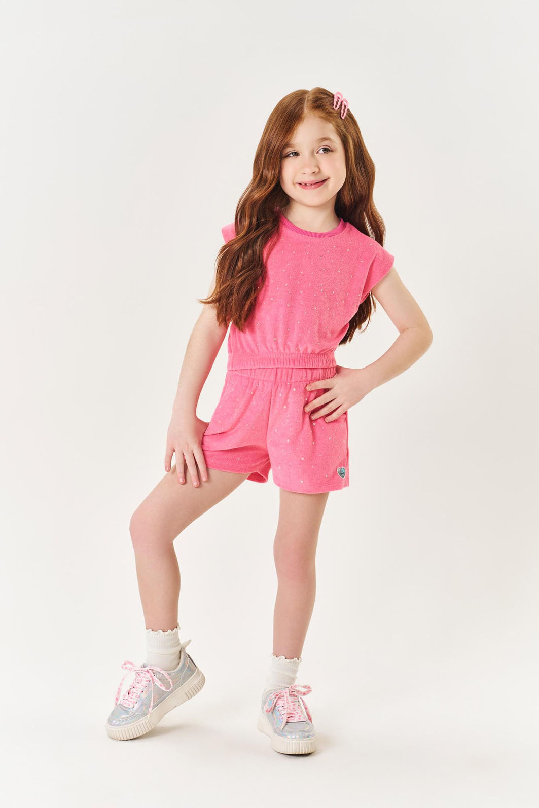 Conjunto Infantil Menina Blusa E Short Strass Rosa Mundo Cinti