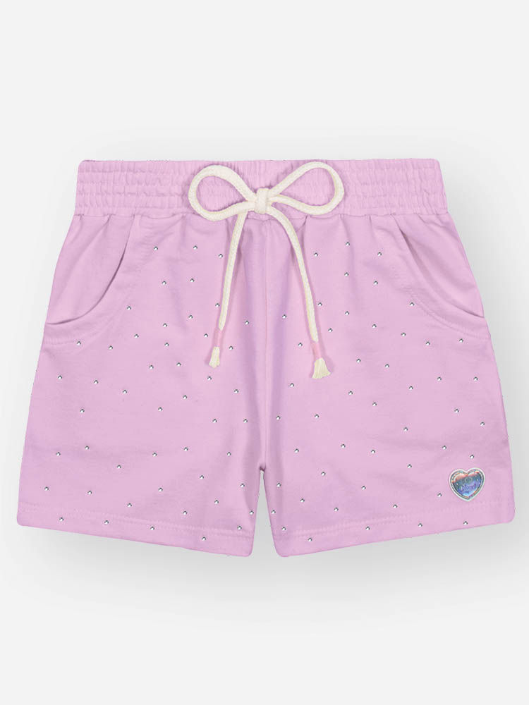 Shorts Infantil em Moletinho – Short Menina Verão Colorido com Cordão LILAS CINTI