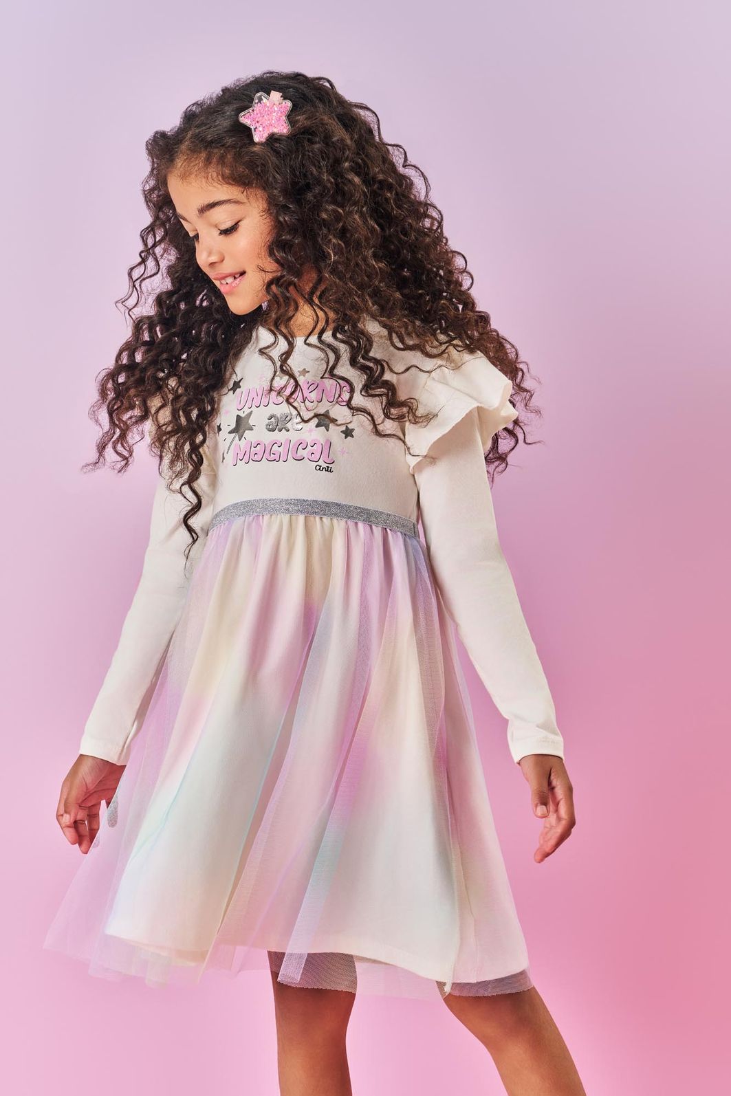 Vestido Infantil Menina Unicorns Are Magical Natural Mundo Cinti