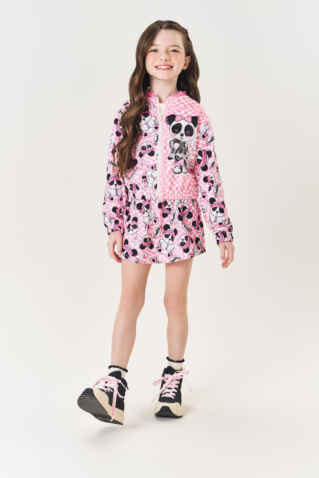 Conjunto Infantil Menina Jaqueta E Short-Saia Panda Rosa Mundo Cinti