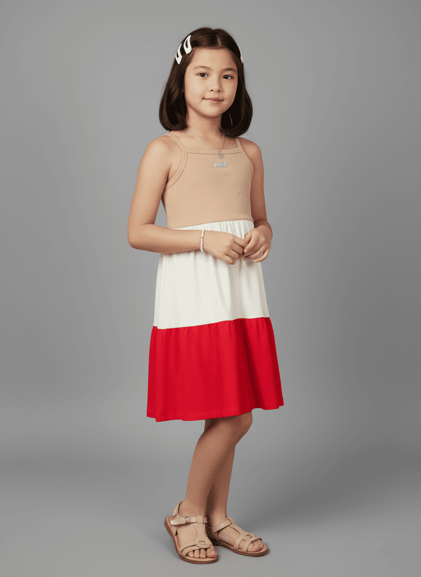 Vestido de Alça Infantil Color Block 3 Marias Bege Abrange