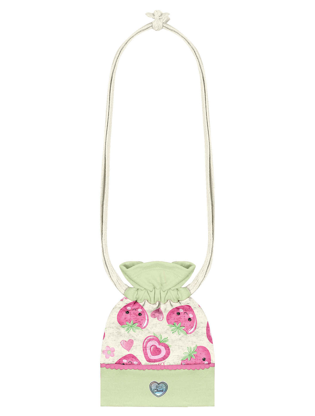 Conjunto Infantil Menina Blusa Gatinha; Short-Saia E Bolsa Strawberry Off White E Verde Cinti
