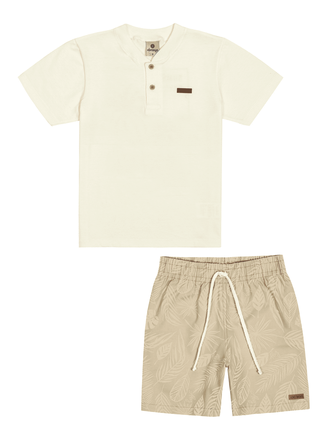 Conjunto Camiseta Estampa Costas E Bermuda Natural E Marrom Abrange Conjunto Camiseta Estampa Costas E Bermuda Natural E Marrom Abrange