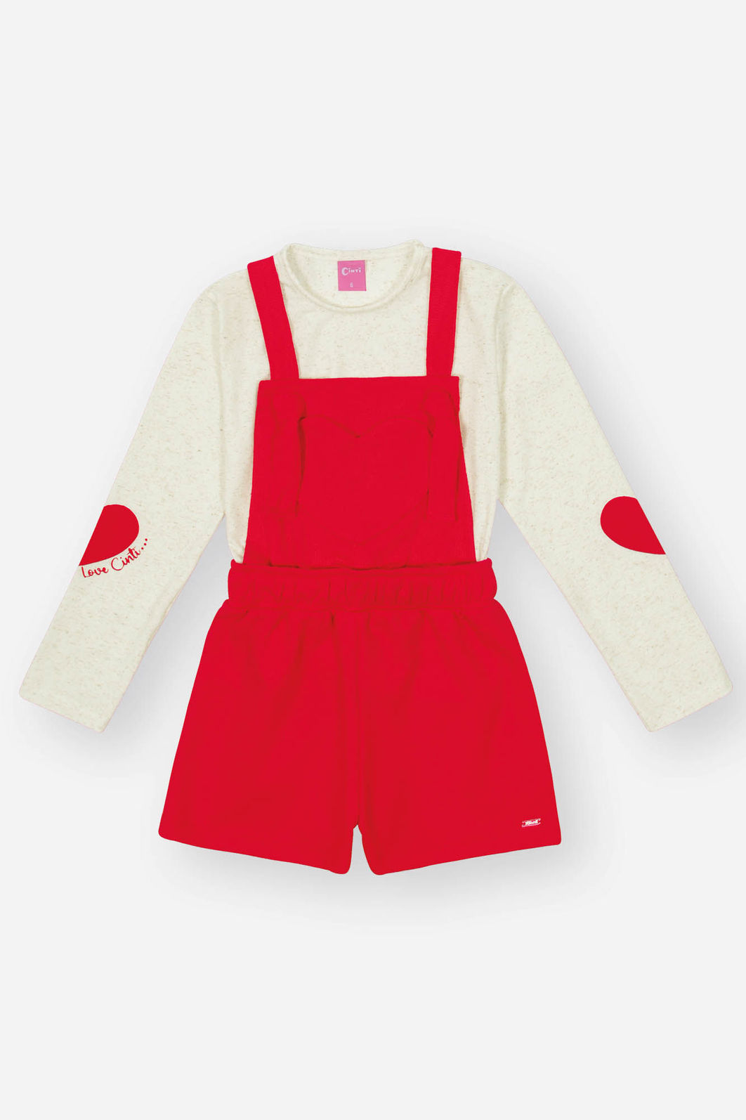 Conjunto Infantil Menina Blusa Coração E Jardineira Vermelho Mundo Cinti