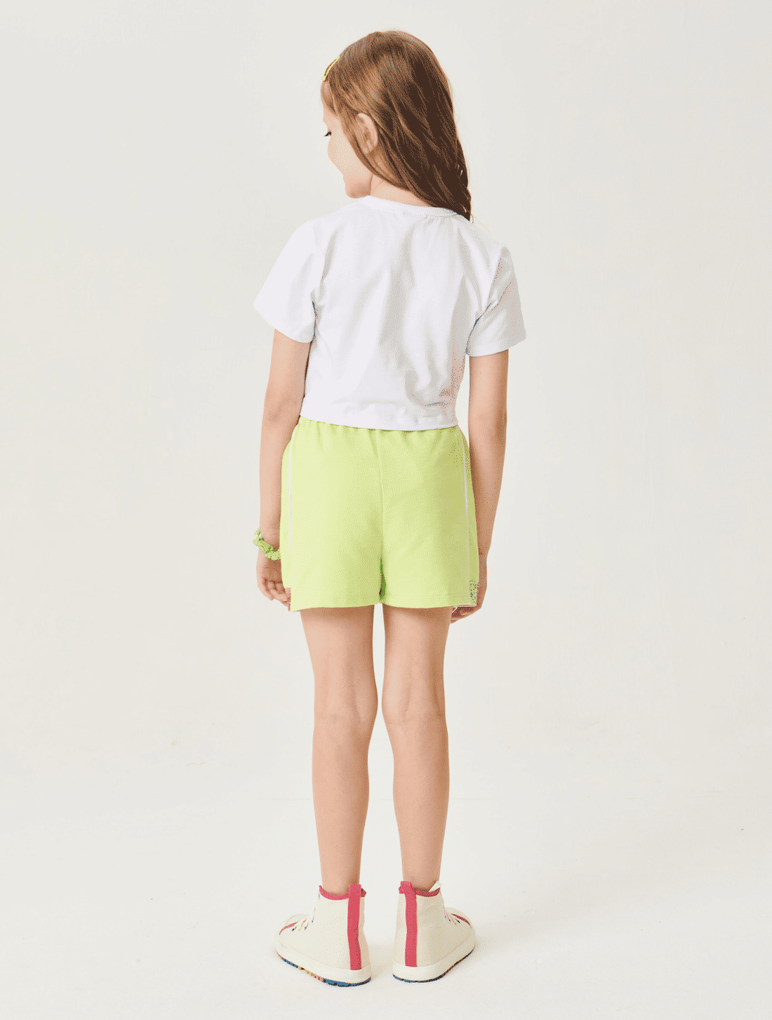 CONJ BLUSA E SHORTS BRANCO/VERDE LIME