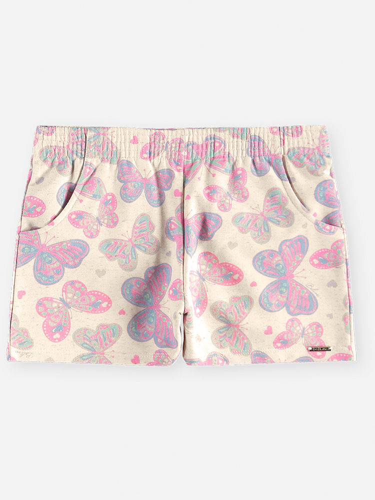 Conjunto Infantil Menina Blusa Boxy Borboleta e Short com Linho