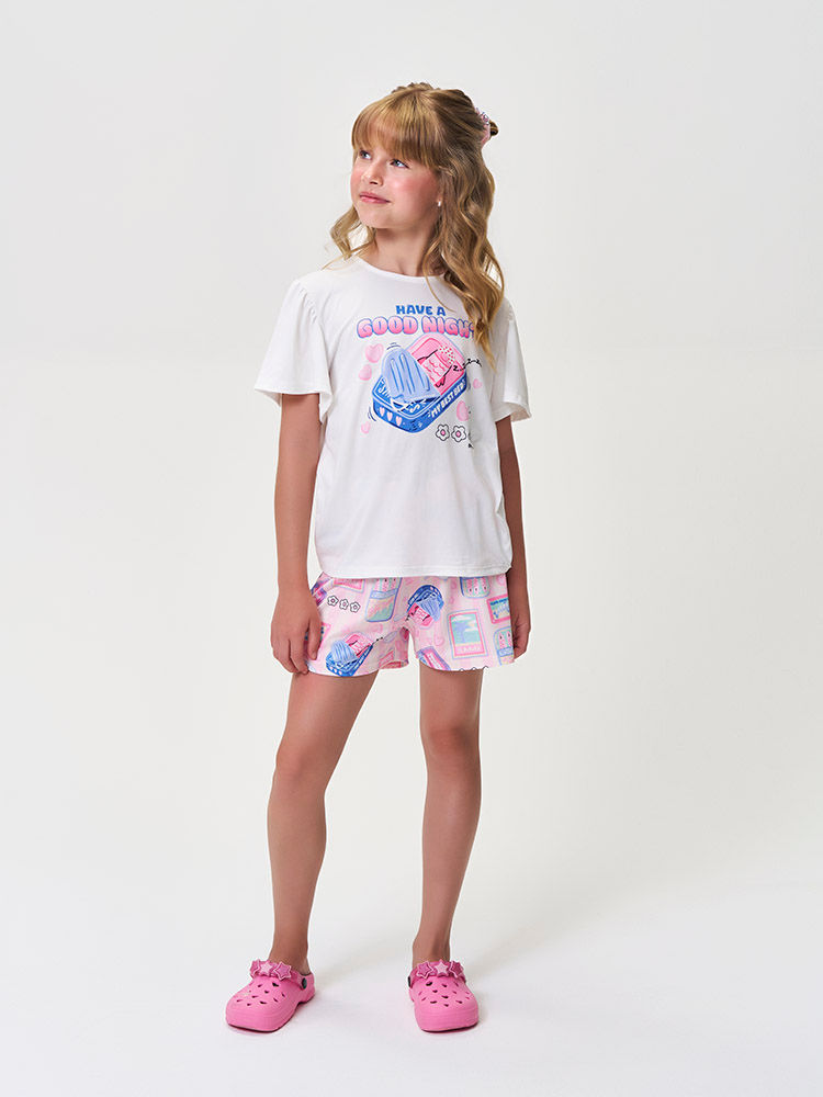 Conjunto Infantil Menina Pijama Beauty com Scrunchie