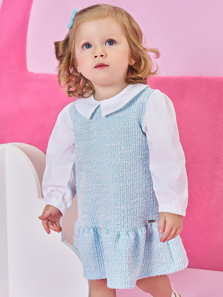 Vestido Infantil Manga Longa com Gola Boneca – Vestido Menina em Tweed Elegante Vestido Infantil Manga Longa com Gola Boneca – Vestido Menina em Tweed Elegante
