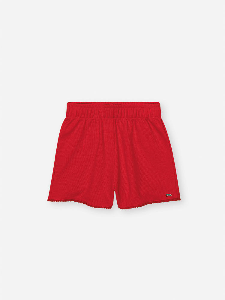 Conjunto Infantil de Natal com Blusa Bata e Shorts em Moletinho Waffle – Look Menina Verão com Stras VERMELHO MARTE
