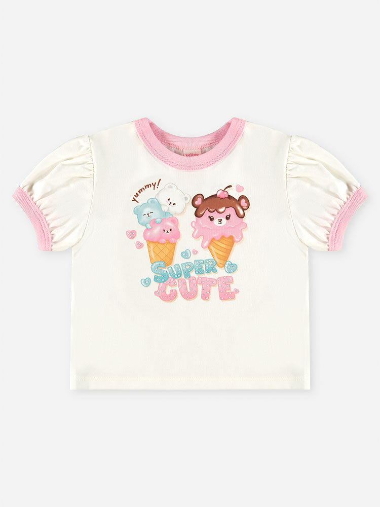 Conjunto Bebê Blusa Super Cute e Saia-Short de Sorvetes