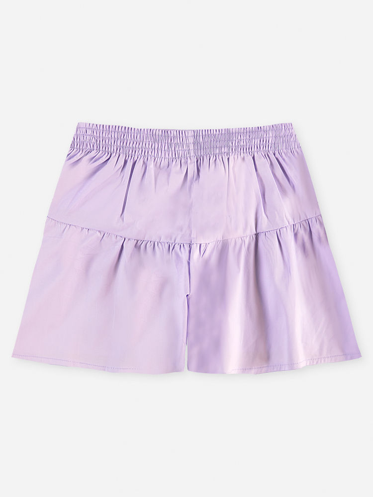 Conjunto Infantil Regata Cropped e Short Lilás com Laço e Strass