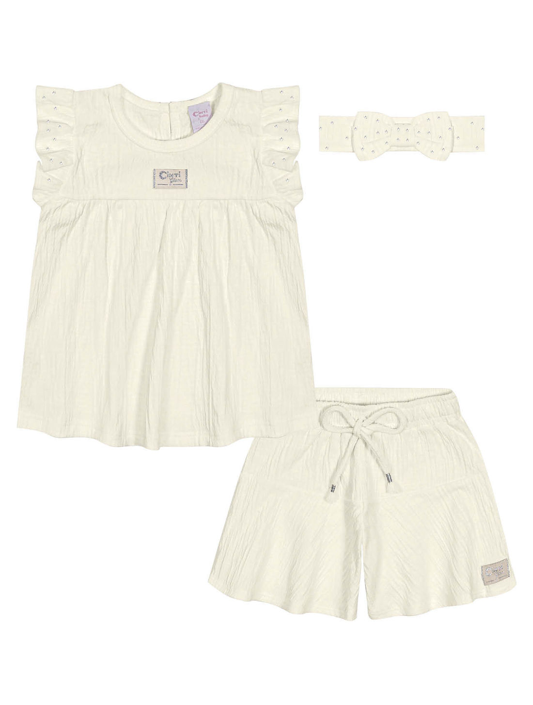 CONJ BLUSA, SHORTS E TIARA NATURAL/NATURAL/NATU
