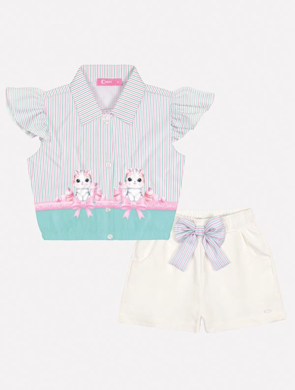 CONJ CAMISETE E SHORTS VD ACQUA/OFF WHITE