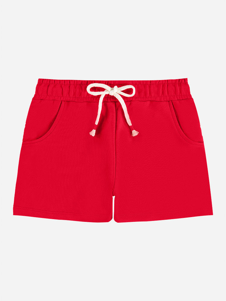 Short Infantil Menina em Moletom com Bolsos e Cordão Vermelho