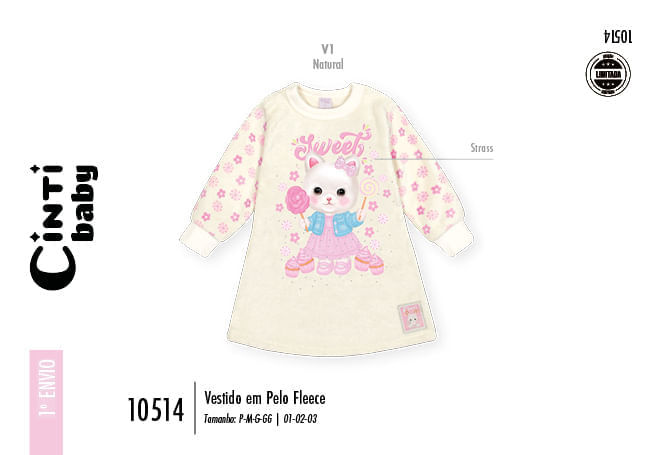 Vestido Infantil Menina com Estampa Floral nas Mangas – Vestido Bebê Gatinha Mundo Cinti