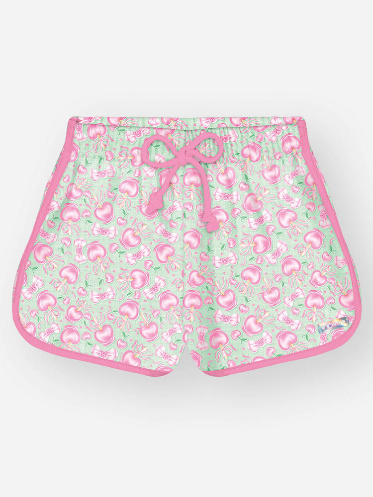 Shorts Infantil Básico em Nylon Estampado – Short Menina Verão Estampado com Elastano VERDE CIDRA