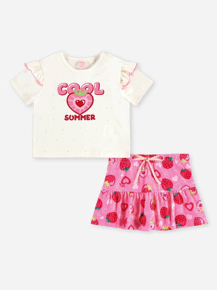 Conjunto Bebê Blusa Cool Summer e Saia-Short de Morangos