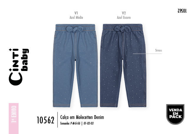 Calça em Molecotton Bebê Menina com Strass Mundo Cinti Calça em Molecotton Bebê Menina com Strass Mundo Cinti