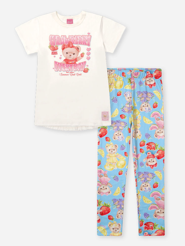 Conjunto Infantil Blusa Ursinho e Legging Frutinhas Porcelana