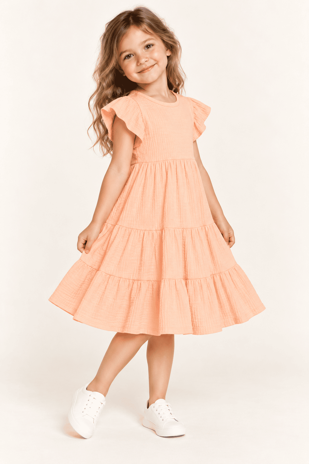 Vestido Infantil em Camadas Manga Curta Laranja Vestido Infantil em Camadas Manga Curta Laranja
