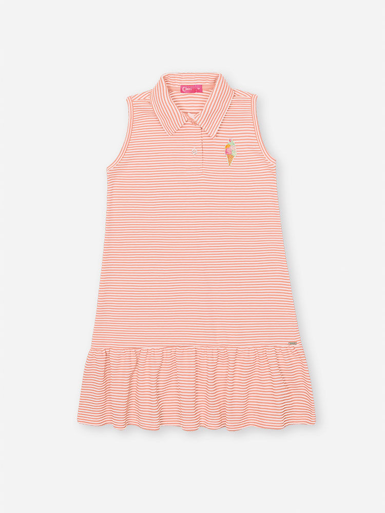 Vestido Infantil em Suedine Listrado Neon Love – Vestido Polo Menina Verão Laranja Neon LARANJA NEON LIGHT