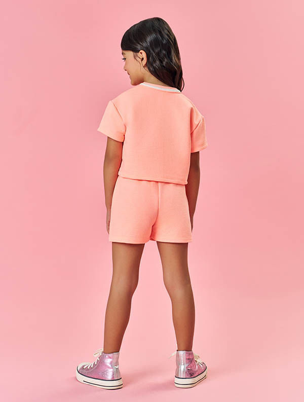 CONJ BLUSA E SHORTS LARANJA NEON/LJ NEON