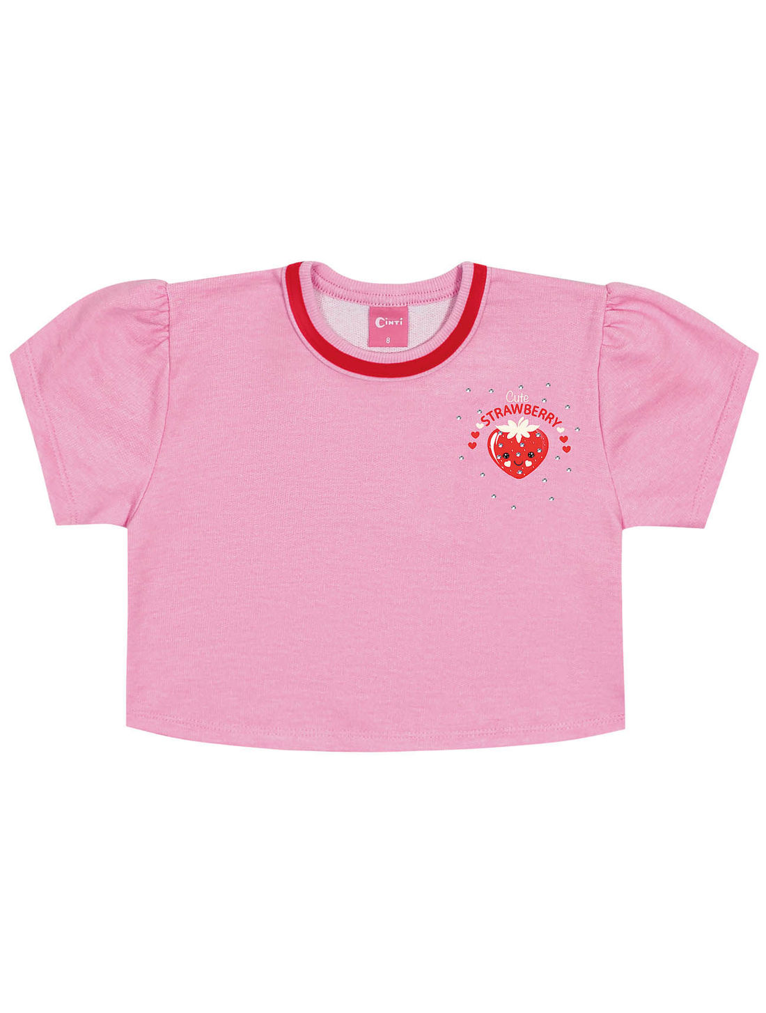 Conjunto Infantil Menina Blusa; Short E Mochila Strawberry Rosa E Vermelho Cinti