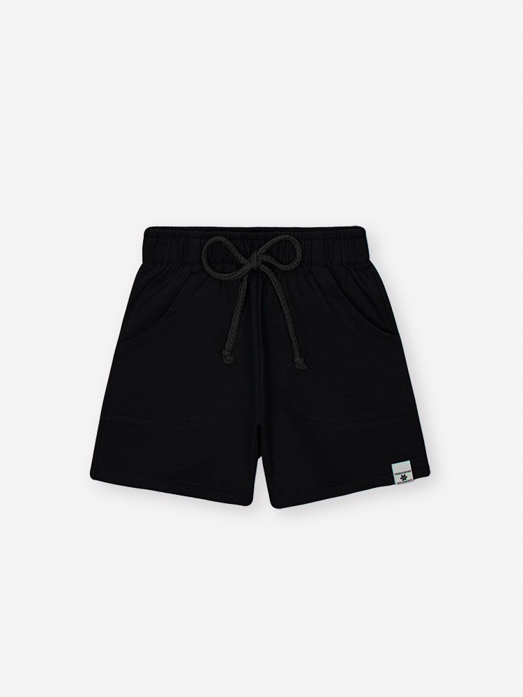 Shorts Infantil Básico em Moletinho – Short Menina Verão com Cordão PRETO