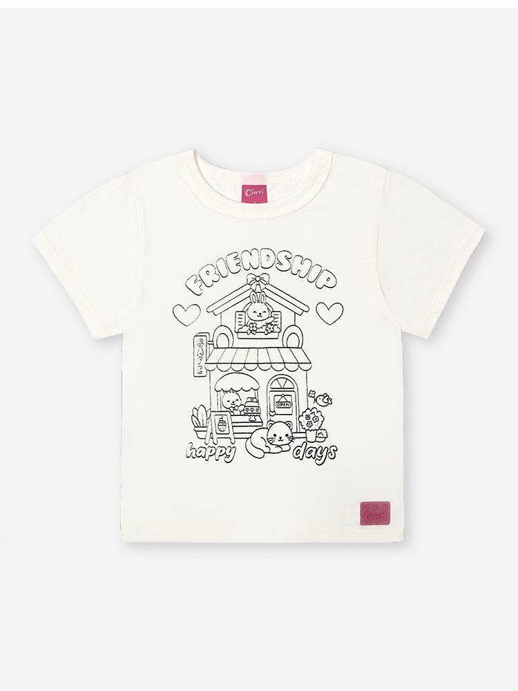 Blusa Infantil para Colorir com Canetinhas – Camiseta Menina Verão Interativa NATURAL/CAFETERIA