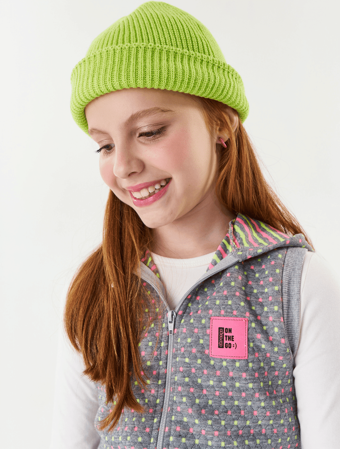 Conjunto Blusa  Short-Saia E Colete Natural E Rosa Neon Abrange