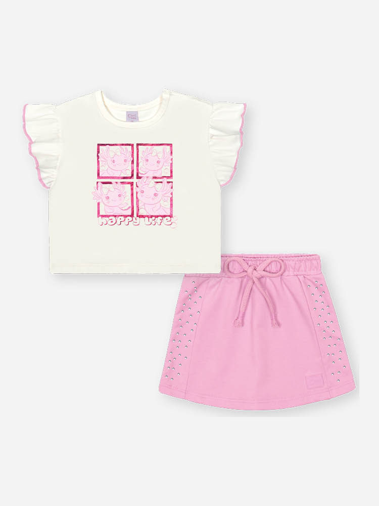 Conjunto Bebê Menina Blusa Boxy e Short-Saia Arco-íris com Strass – Look Delicado Cinti Baby NATURAL/RS IOGURTE