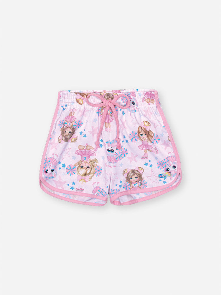 Shorts Infantil Básico em Nylon Estampado – Short Menina Verão Estampado com Elastano ROSA IOGURTE
