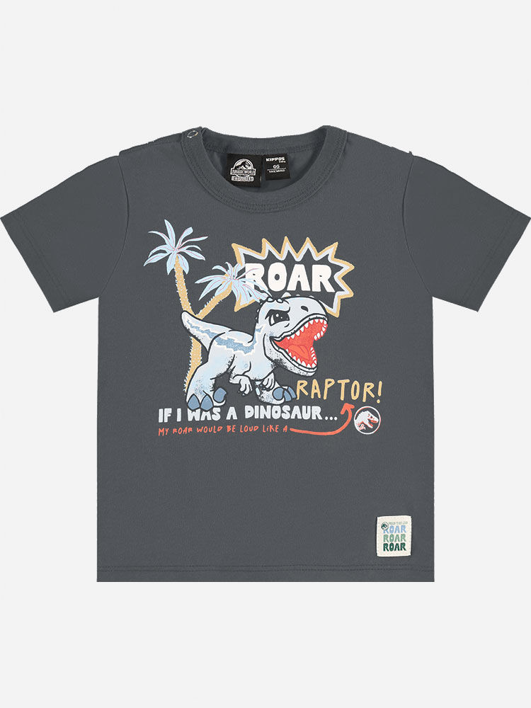 Camiseta Bebê Menino T-Rex Jurassic World Chumbo Camiseta Bebê Menino T-Rex Jurassic World Chumbo