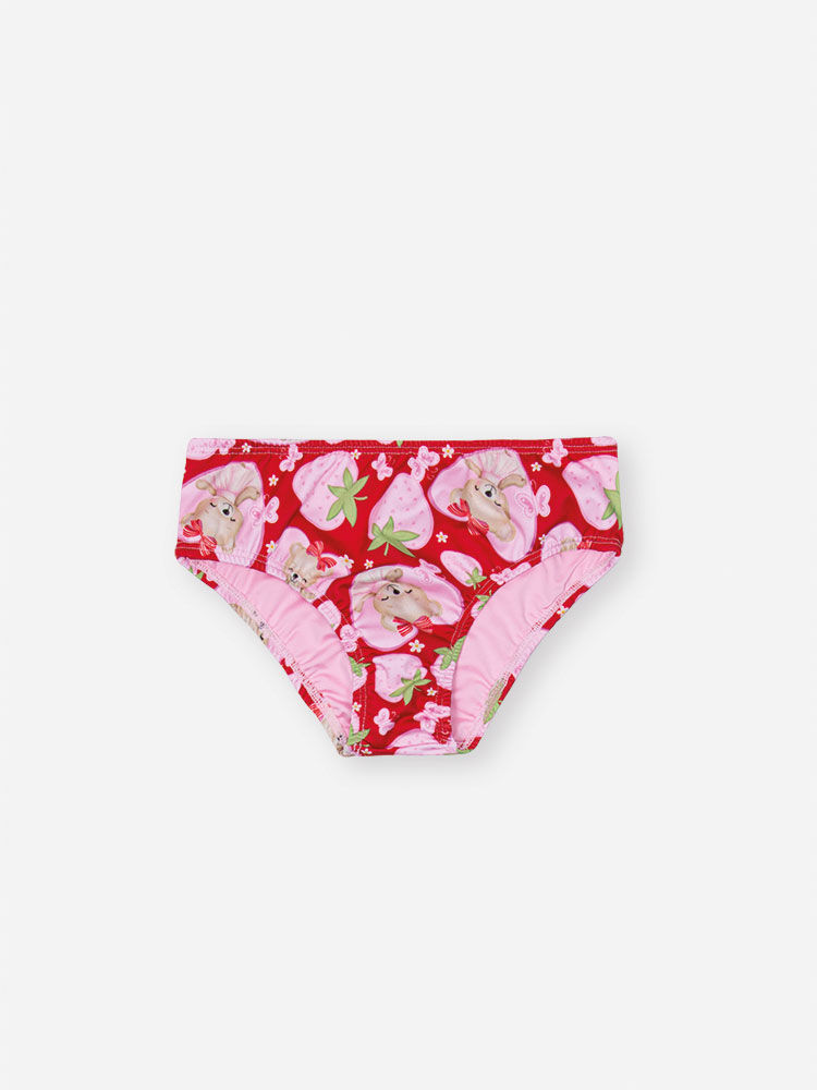 Biquíni Infantil em Malha UV com Estampa de Ursinha e Morangos – Moda Praia Menina Verão com Strass ROSA IOGURTE