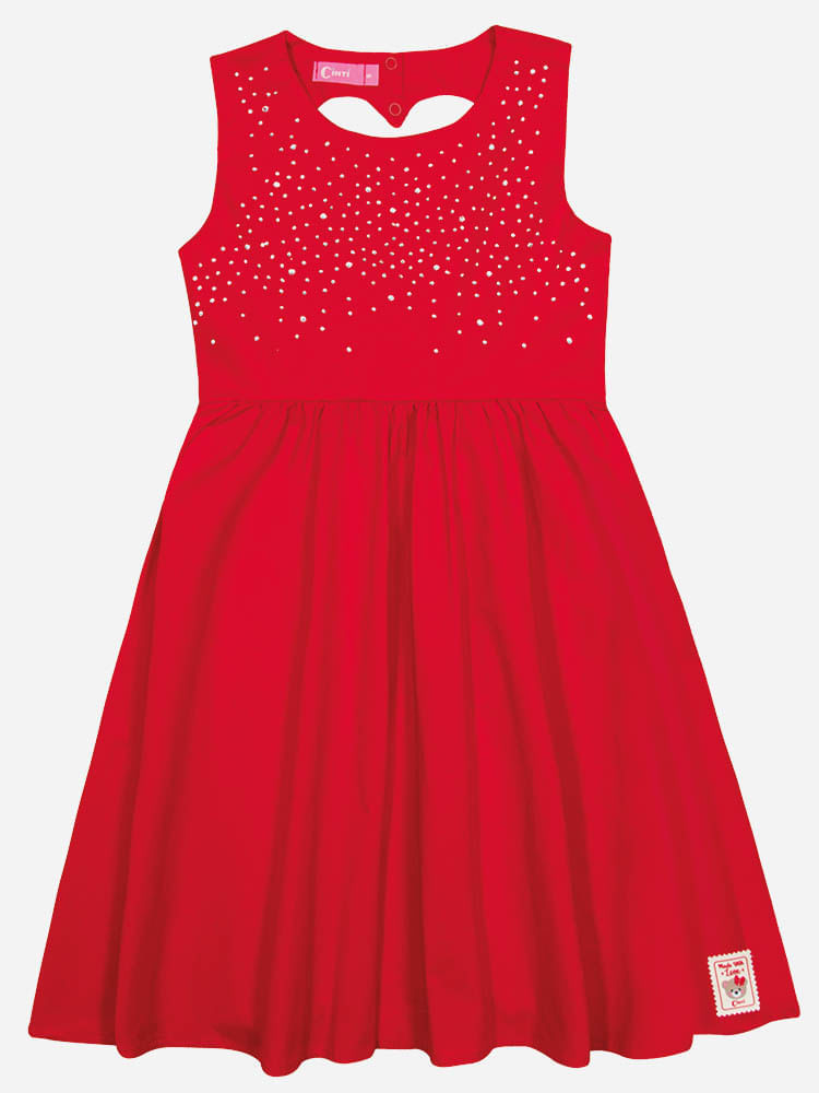 Vestido Infantil Menina Recorte Coração Vermelho Mundo Cinti