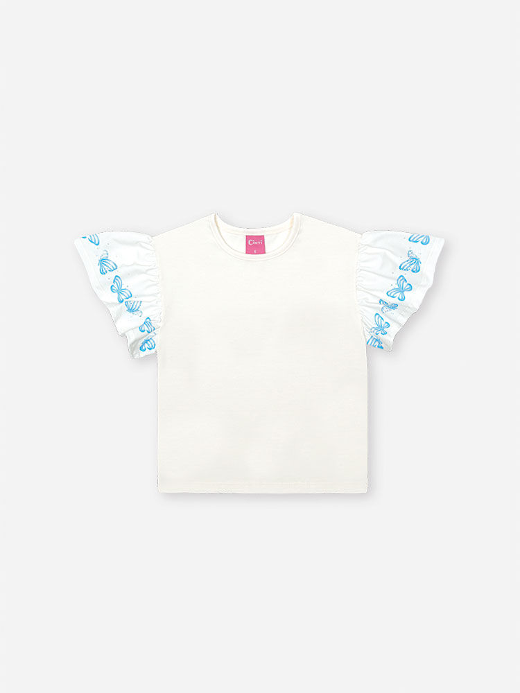 Conjunto Infantil com Blusa em Cotton e Saia Shorts com Tule Foil – Look Menina Verão com Strass NATURAL/AZ PORCELANA