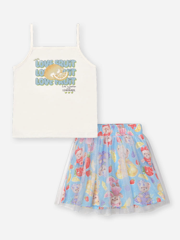 Conjunto Infantil Alcinha e Saia Tule Frutinhas Porcelana