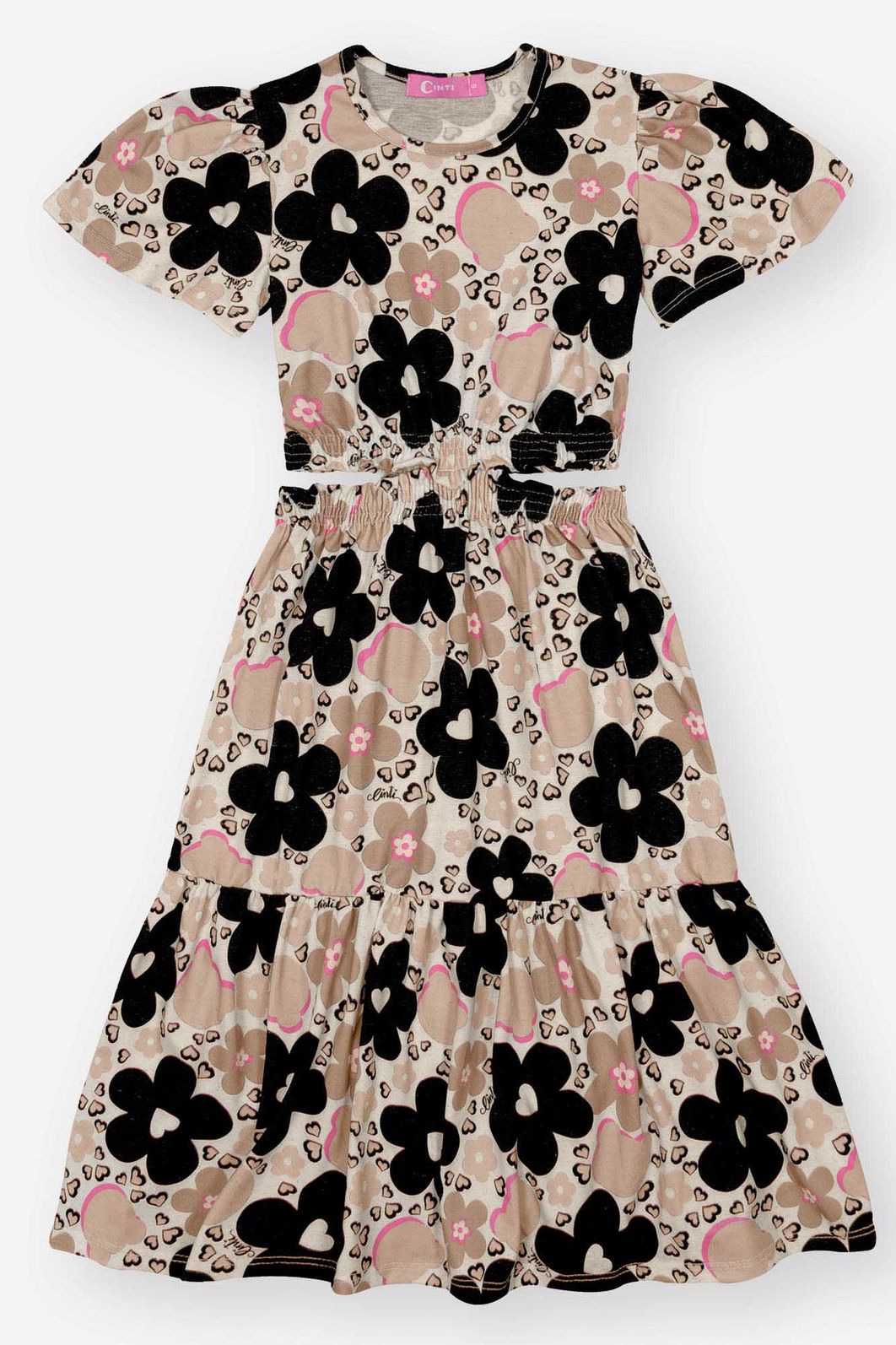 Vestido Infantil Midi com Recorte Lateral – Vestido Menina Floral Moderno Mundo Cinti