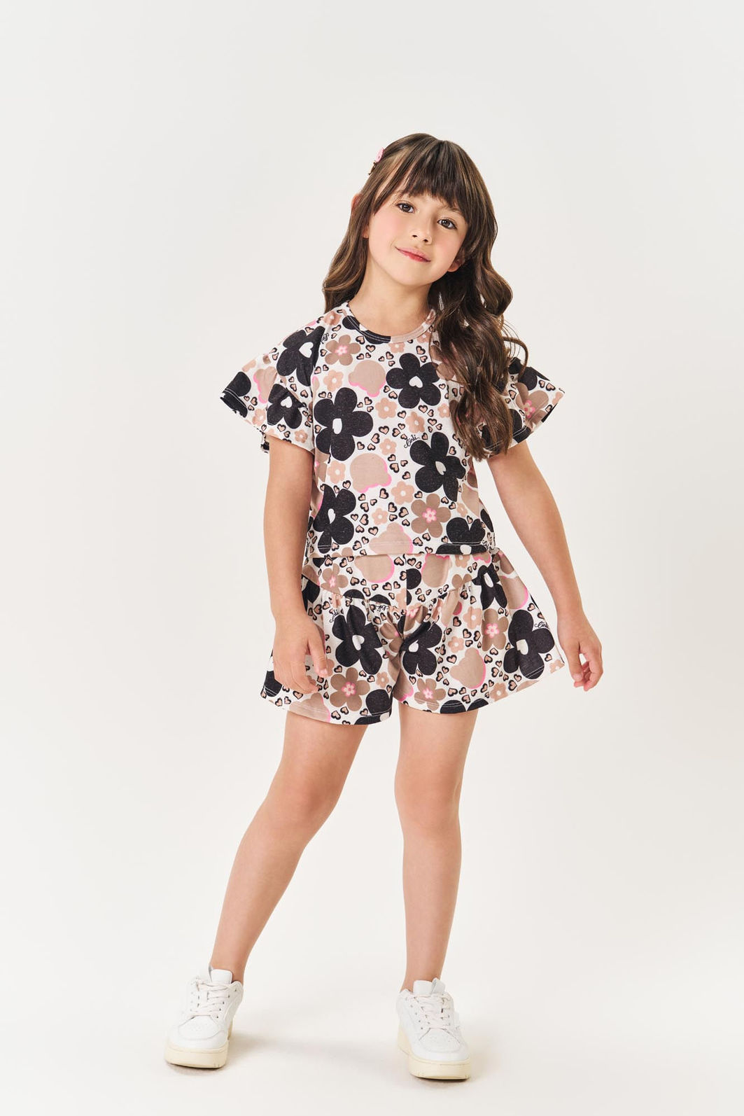 Conjunto Infantil Menina Blusa E Short Flores Off White Mundo Cinti