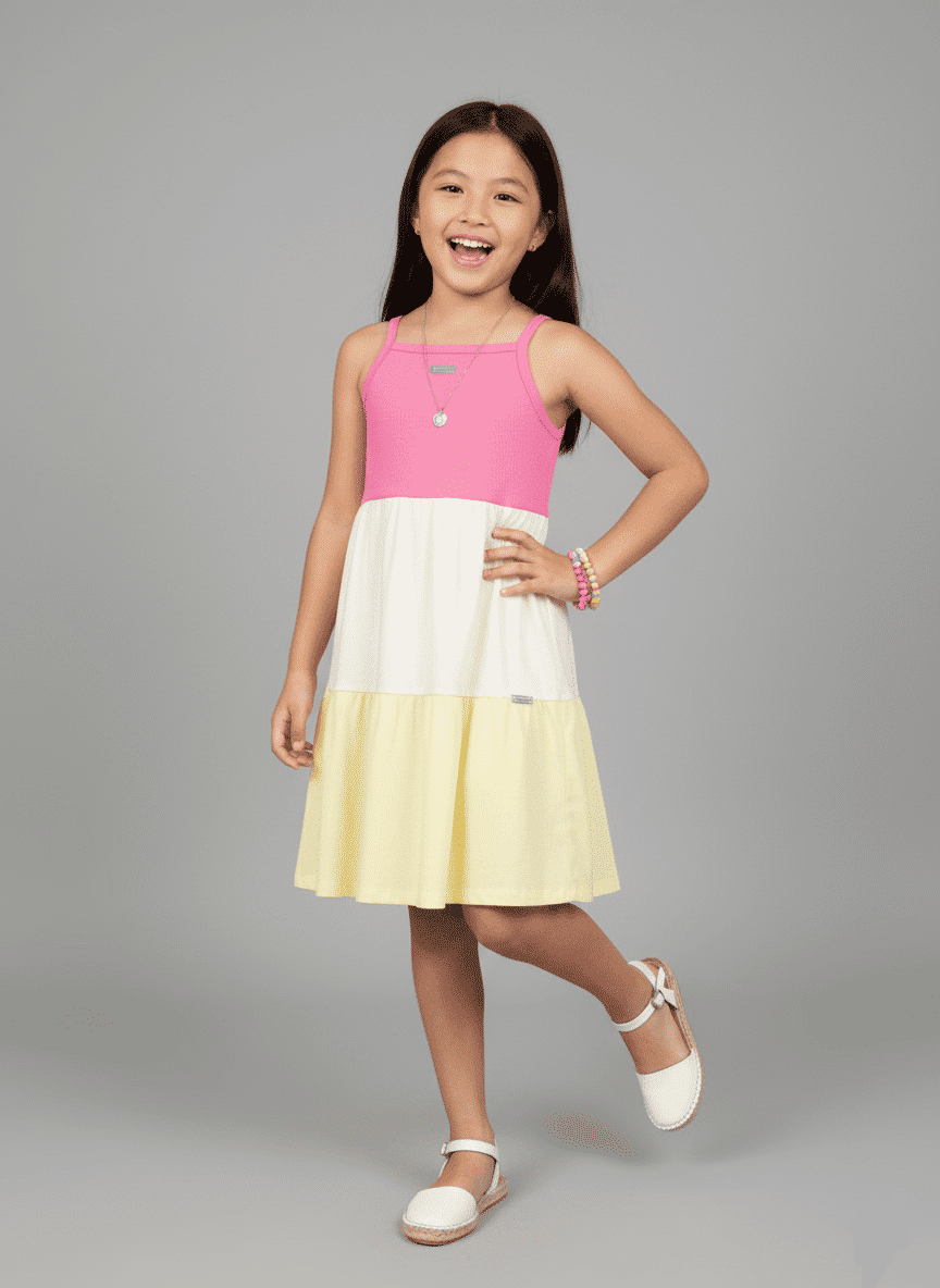 Vestido de Alça Infantil Color Block 3 Marias Rosa Abrange