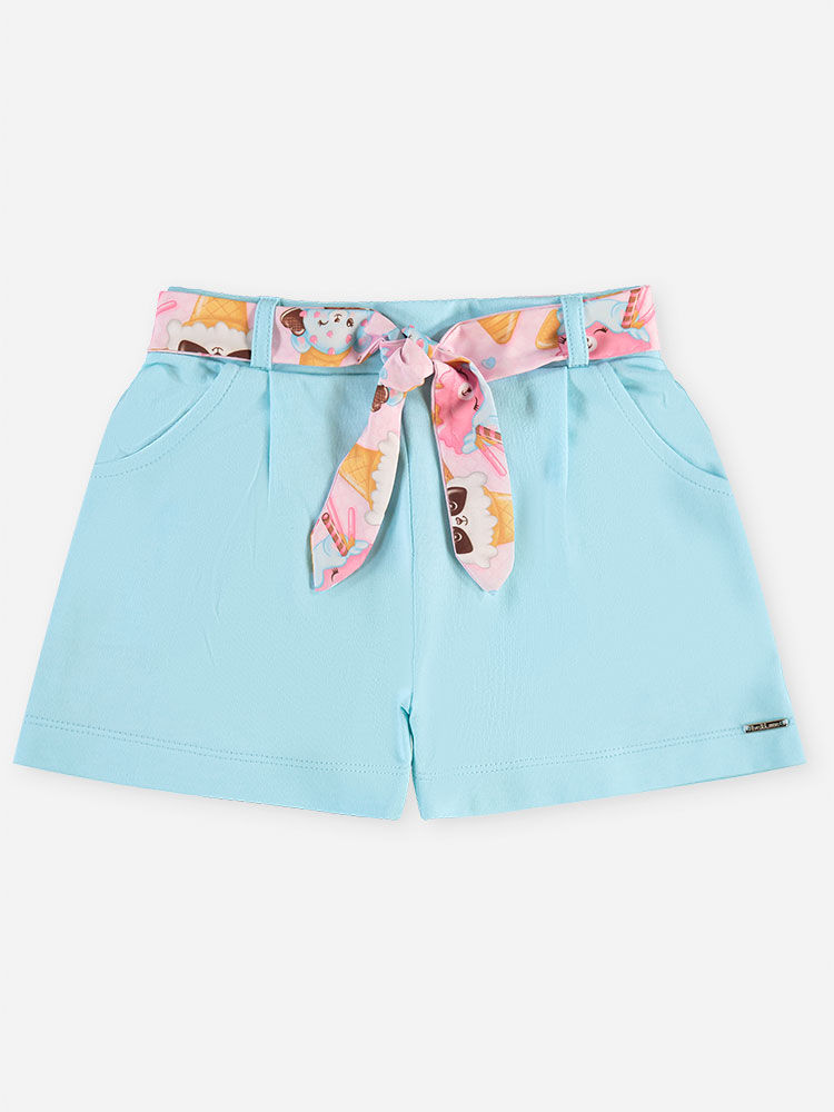 Short Infantil Menina Azul em Moletinho com Lenço Estampado