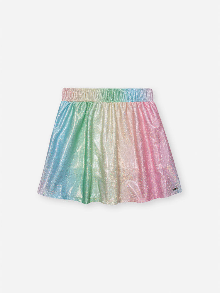 Conjunto Infantil com Blusa Boxy Estampa Sara Salamandra e Saia Shorts em Malha Foil – Look Menina V NATURAL/RS IOGURTE