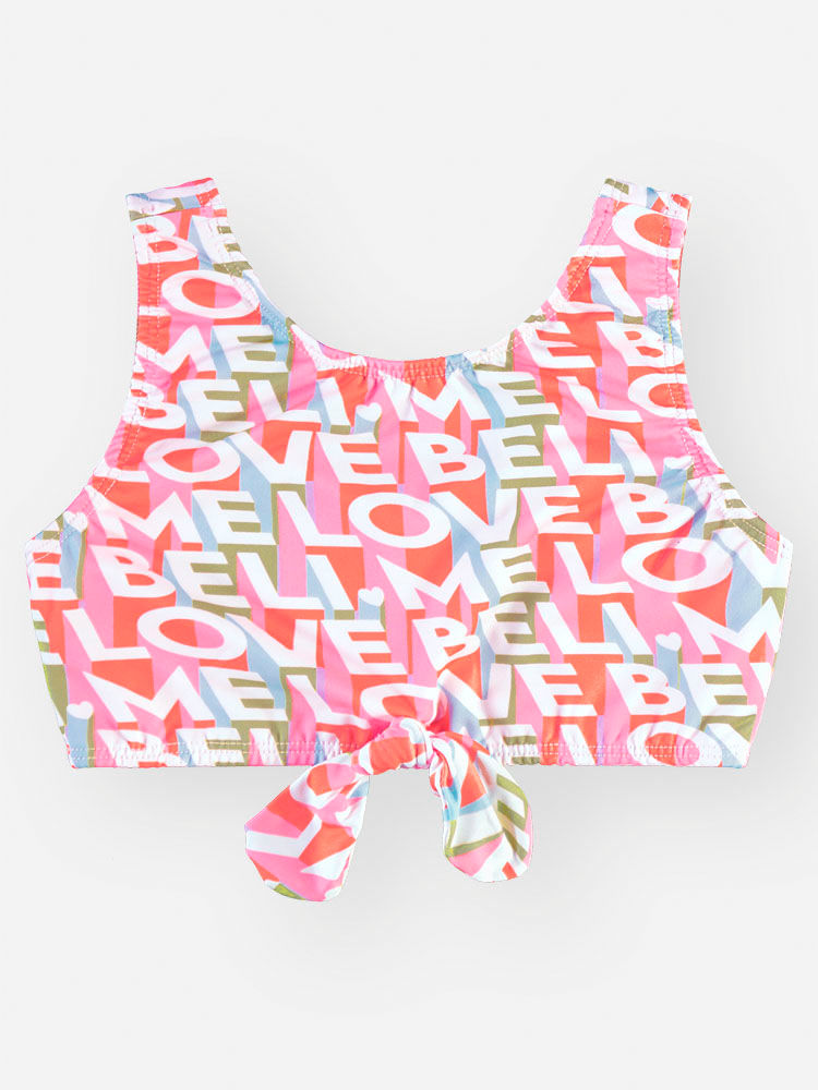 Biquíni Infantil Menina Rosa Neon Love em Malha UV
