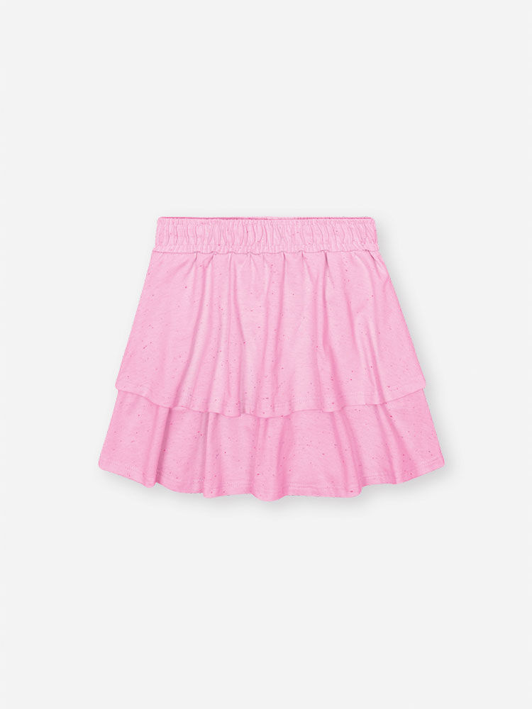 Conjunto Infantil com Blusa e Saia Shorts em Malha Botonê – Look Menina Verão com Algodão ROSA IOGURTE