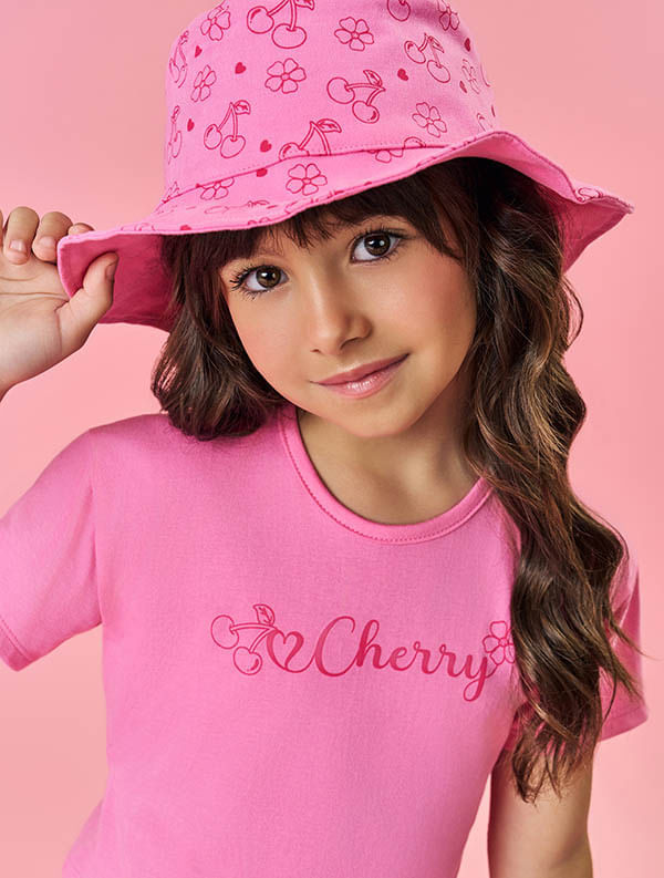Conjunto Infantil Menina Tutti-Frutti Blusa; Short E Bucket Rosa Mundo Cinti