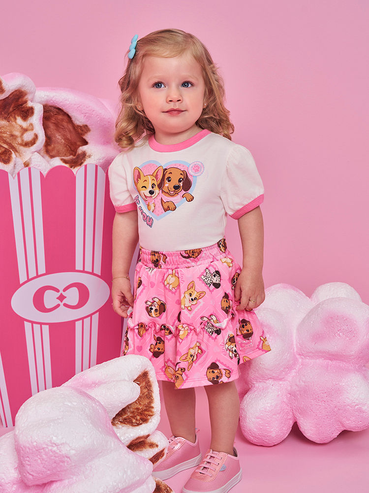 Conjunto Bebê Menina Cachorrinhas com Saia Shorts – Look Infantil Cinti Baby NATURAL/RS CONFETE