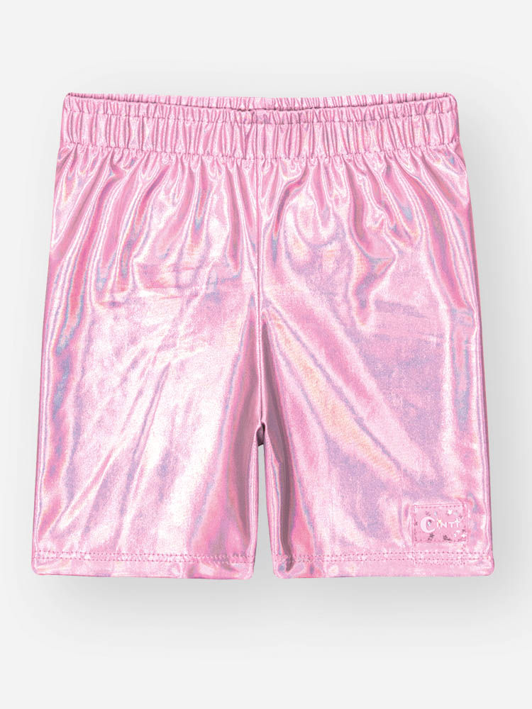 Conjunto Infantil de Blusa Laço em Meia Malha com Ciclista Metalizada NATURAL/ROSA